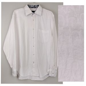Bugatchi Pale Pink 100% Cotton Brocade pattern Top Stitched Button Down Sz. L